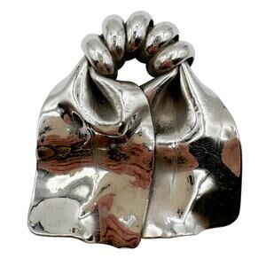 1940s H. Pomerantz Huge Epic Silver Tone Modernist Brooch MCM Biomorphic Bow